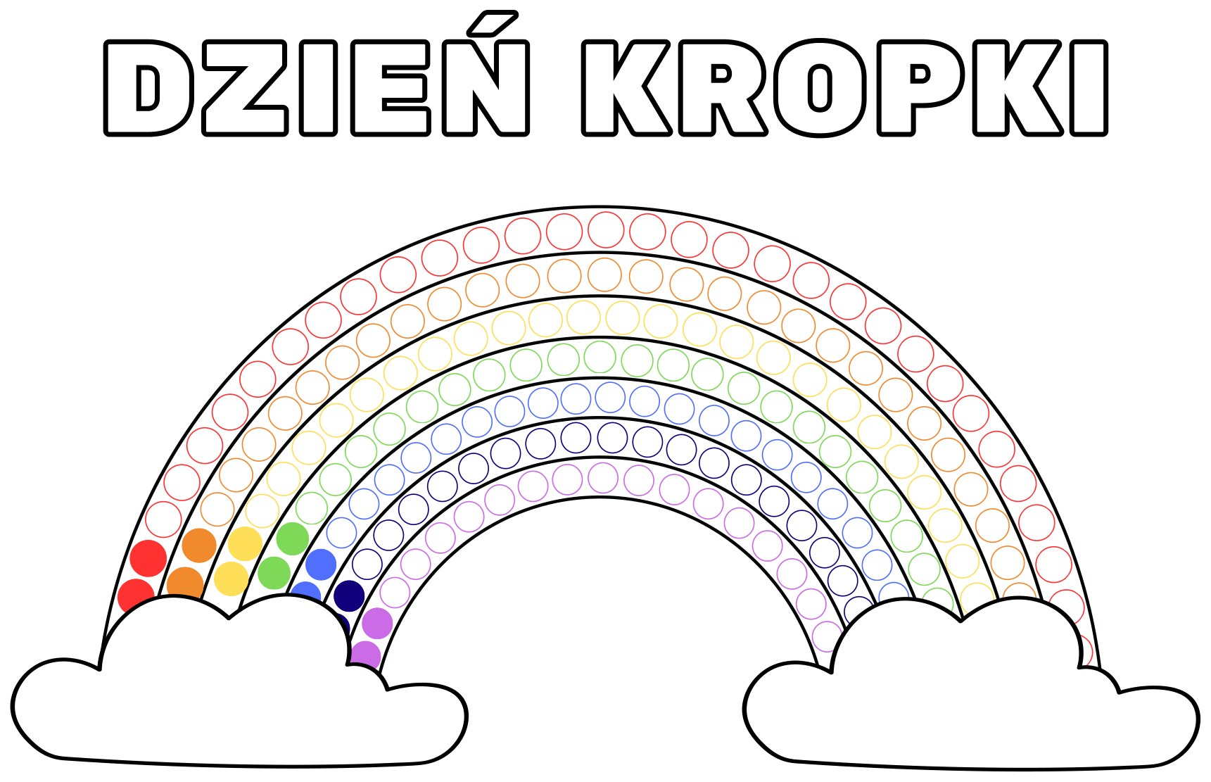 Kolorowanka Dzień Kropki: tęcza z kropek do wypełnienia