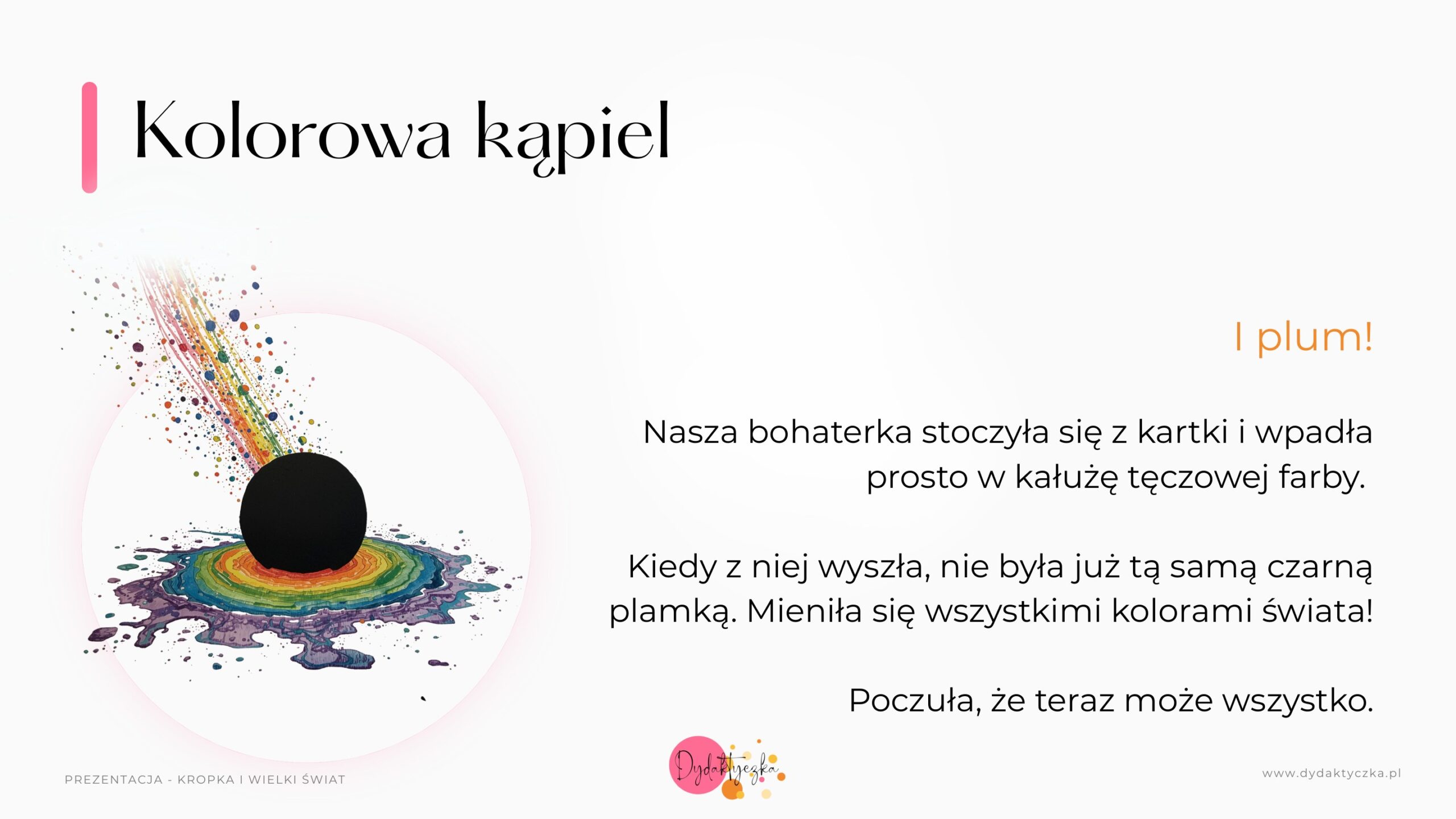 Slajd z prezentacji multimedialnej Dzień Kropki: opowieść Kropka i Wielki Świat